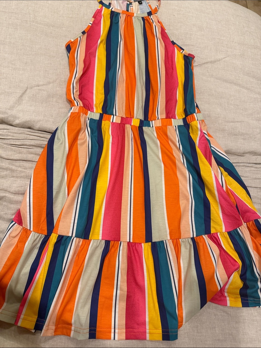 Multicolor Striped Halter Casual Dress - Women